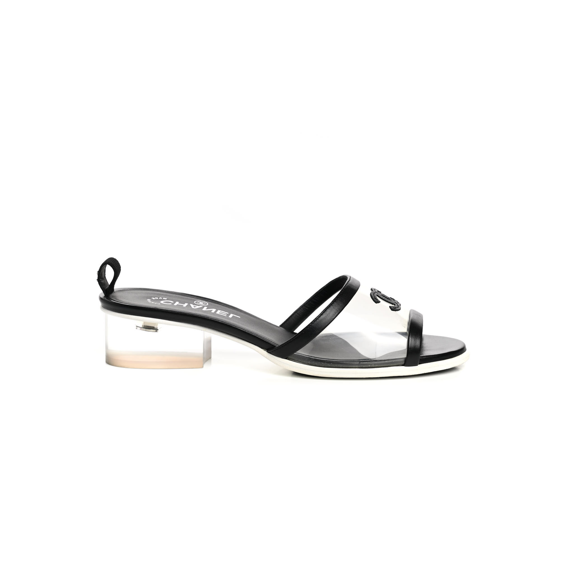 Ch*el lambskin pvc mule transparent black